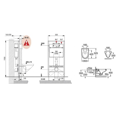 Унитаз Roca Victoria 893100000 подвесной с инсталляцией с сиденьем Микролифт