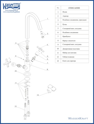Смеситель для раковины WasserKRAFT Weser 7803 Хром