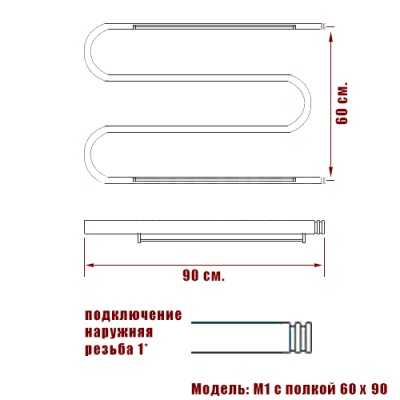Водяной полотенцесушитель Ника Simple М1/СП 60x90 с полкой Хром