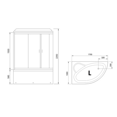 Душевая кабина Royal Bath ALP 170x100 RB170ALP-T-CH-L с гидромассажем стекло прозрачное задняя стенка Белая