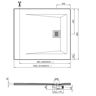 Душевой поддон из искусственного камня Sanitana Rocks 90x90 SP301384384100590 Антрацит