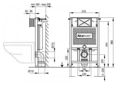 Инсталляция Alcaplast Sadromodul A101/850 для унитаза Хром/Черный
