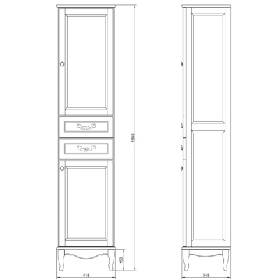 Шкаф пенал ValenHouse Эллина 40 E40_ККRХ с бельевой корзиной R Кальяри ручки Хром