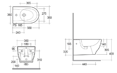 Биде RAK Ceramics Moon HAR08AWHA подвесное Белое