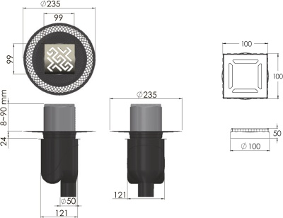 Душевой трап Berges Wasserhaus Platz Antik 100x100 090060 с решеткой Матовый хром