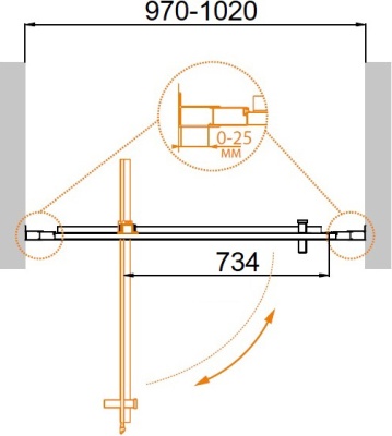 Душевая дверь Cezares Molveno BA-1 100 MOLVENO-BA-1-100-P-C профиль Хром стекло рифленое