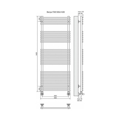Водяной полотенцесушитель Terminus Ватра П28 500x1426 4620768886614 Хром