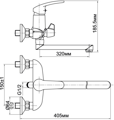 Смеситель для ванны Aquanet Bath & Basin SD91539A универсальный Хром