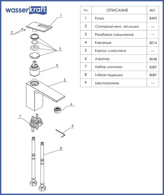 Смеситель для раковины WasserKRAFT Alme 1503 Хром