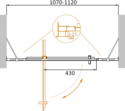 Душевая дверь Cezares Molveno BA-12 110 MOLVENO-BA-12-70+40-P-Cr профиль Хром стекло рифленое