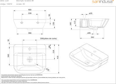 Раковина Sanindusa Look 46 134310004 Белая