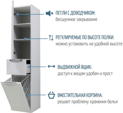 Шкаф пенал Акватон Сильва 32 с корзиной для белья 1A215603SIW5L L Дуб макиато