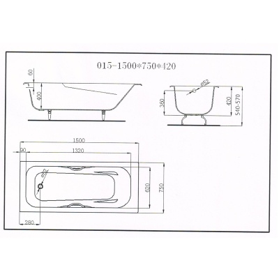 Чугунная ванна Maroni Colombo 150x75 с ручками с антискользящим покрытием
