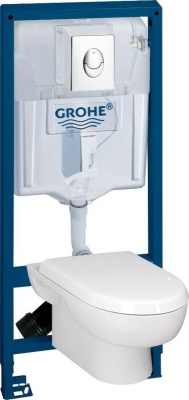 Комплект унитаза с инсталляцией Grohe Solido 39191000 с сиденьем Микролифт с клавишей смыва Хром