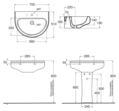Раковина Azzurra Charme CHA270 bianco lucido