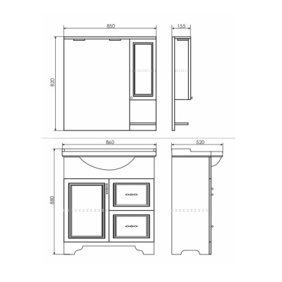 Тумба с раковиной Comforty Севилья 85 3132626 Слоновая кость