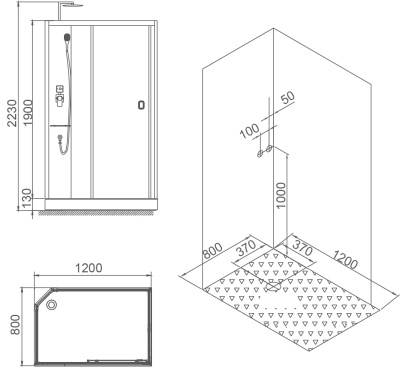 Душевая кабина SSWW W0916 L 120x80 профиль Белый матовый задние стенки прозрачные