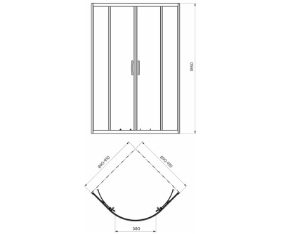 Душевой уголок Kolo Record 90x90 радиальный профиль Хром стекло прозрачное