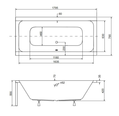 Акриловая ванна Besco Quadro 180x80 без гидромассажа