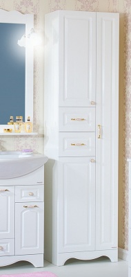 Шкаф пенал Бриклаер Анна 52 с бельевой корзиной Белый глянец