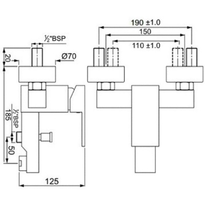 Смеситель для ванны Jaquar Kubix-F KUB-CHR-35119F Хром