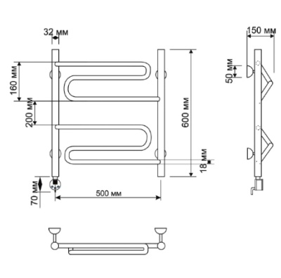 Электрический полотенцесушитель Secado Валенсия 50х60 Бронза