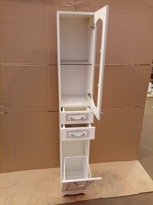 Шкаф пенал Бриклаер Катрин 32 R с бельевой корзиной Белый