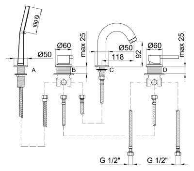 Смеситель на борт ванны Webert Elio EL850701 Хром глянцевый
