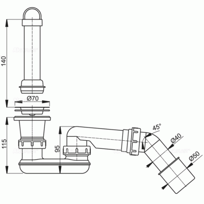 Сифон для душевого поддона Alcaplast A462-50 Хром