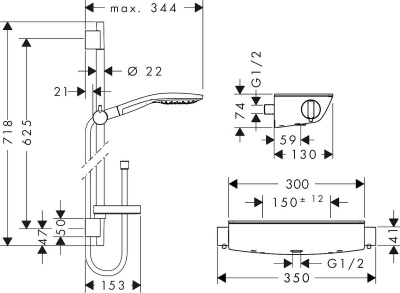 Комплект смесителя для душа Hansgrohe Ecostat Select 27036000 с термостатом и душевым гарнитуром Hansgrohe Raindance Select S Хром