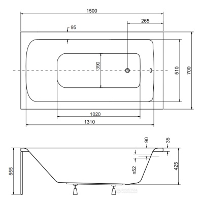 Акриловая ванна Besco Talia 150x70 без гидромассажа