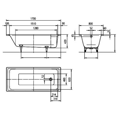 Стальная ванна Kaldewei Puro 691 170х80 с покрытием Easy-clean