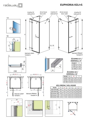 Дверь для душевого уголка Radaway Euphoria KDJ 90x200 профиль хром, стекло прозрачное, петли слева