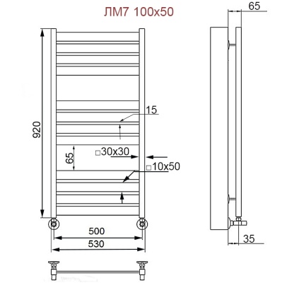 Водяной полотенцесушитель Ника Modern ЛМ 7 100x50 Matt Antique Silver Матовый хром