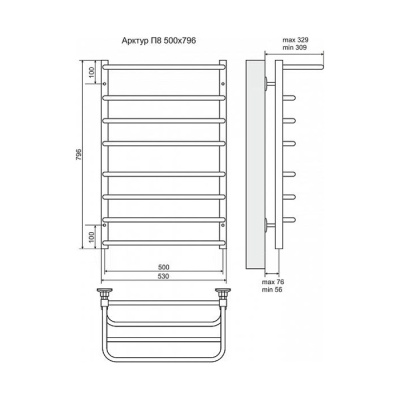Электрический полотенцесушитель Terminus Арктур П8 500x796 4660059920436 с полкой Хром