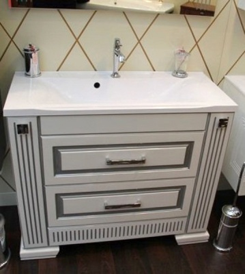 Тумба под раковину Opadiris Оникс 100 Z0000005573 Белая глянцевая с серебристой патиной