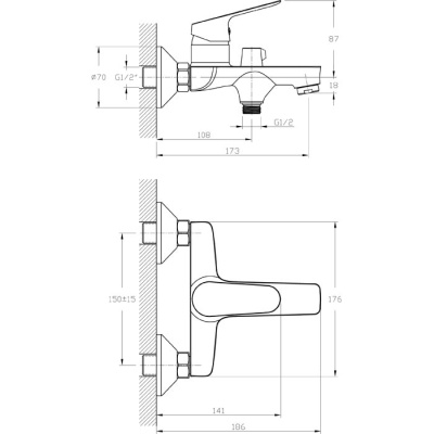 Смеситель для ванны Rush Yell YE5735-44 Хром