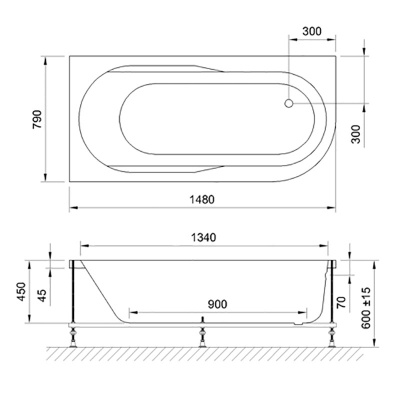 Акриловая ванна BellSan Амира 150x80 без гидромассажа