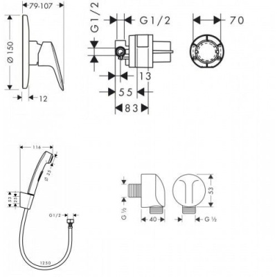 Гигиенический душ со смесителем Hansgrohe Logis 71666000+32129000+27454000 Хром