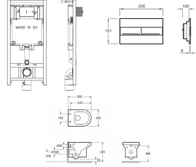 Комплект унитаза с инсталляцией Jacob Delafon Elite E21742RU-00 с сиденьем Микролифт и клавишей смыва Хром