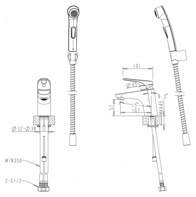 Смеситель для раковины Bravat Drop-D F148162C-1 с гигиеническим душем Хром
