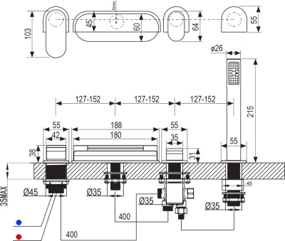 Смеситель на борт ванны Ravak Chrome X070073 Хром