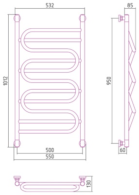 Водяной полотенцесушитель Сунержа Илюзия+ 950x500 Хром