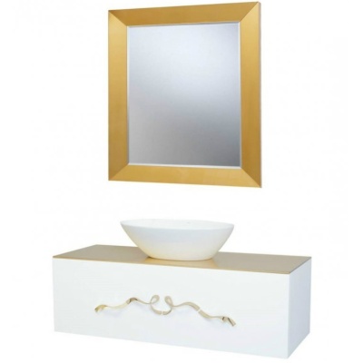 Тумба c раковиной Bellezza Римини 90 подвесная Белая сусальное Золото