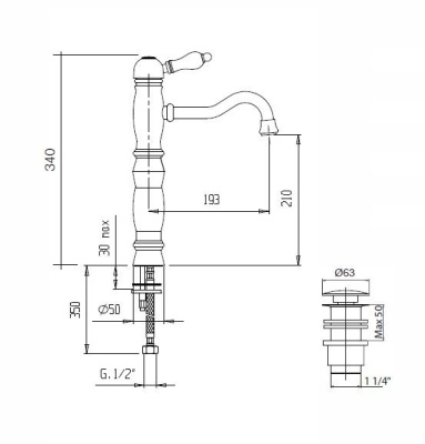 Смеситель для раковины Cezares Venezia VENEZIA-LSM1-A-03/24-Bi Золото 24 карата