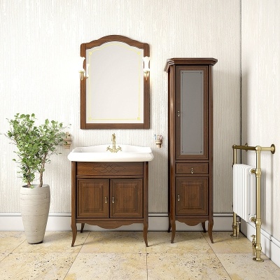 Комплект мебели для ванной Opadiris Лоренцо 80 Светлый орех со светильником Изабель Бронза