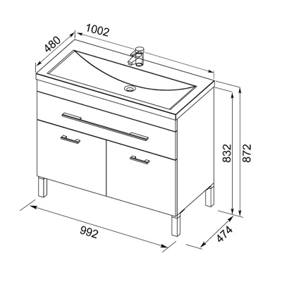 Тумба под раковину Aquanet Верона 100 182711 1 ящик 2 дверцы Черная