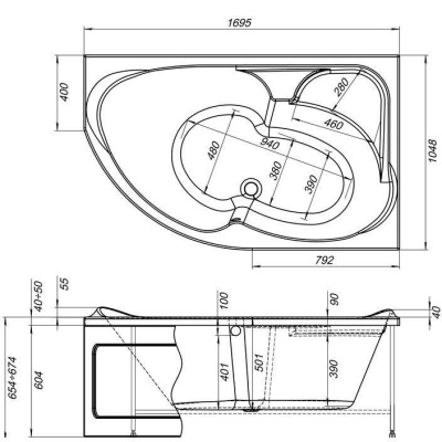 Акриловая ванна Aquanet Allento 170x100 R 203900 без гидромассажа