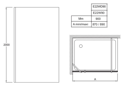 Душевая перегородка Jacob Delafon Contra Walk In 90 E22W90-BLV профиль Черный стекло Серое