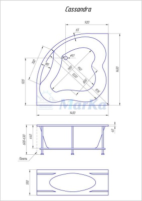 Акриловая ванна 1MarKa Cassandra 140x140 без гидромассажа